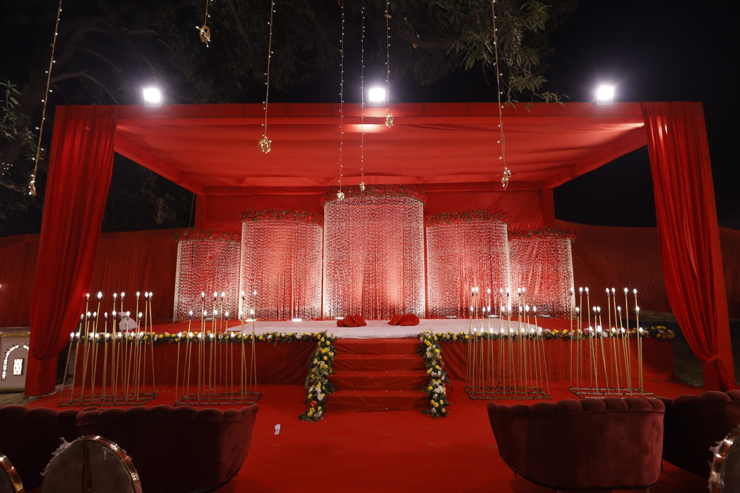 Farm grounds at night